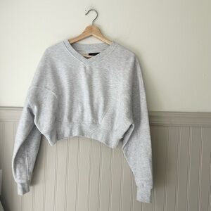 Forever 21 Medium Oversized Cropped Sweatshirt Heather Gray V Neck Cozy